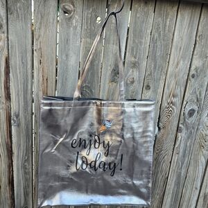 Metallic Silver 'Enjoy Today!' Tote Bag